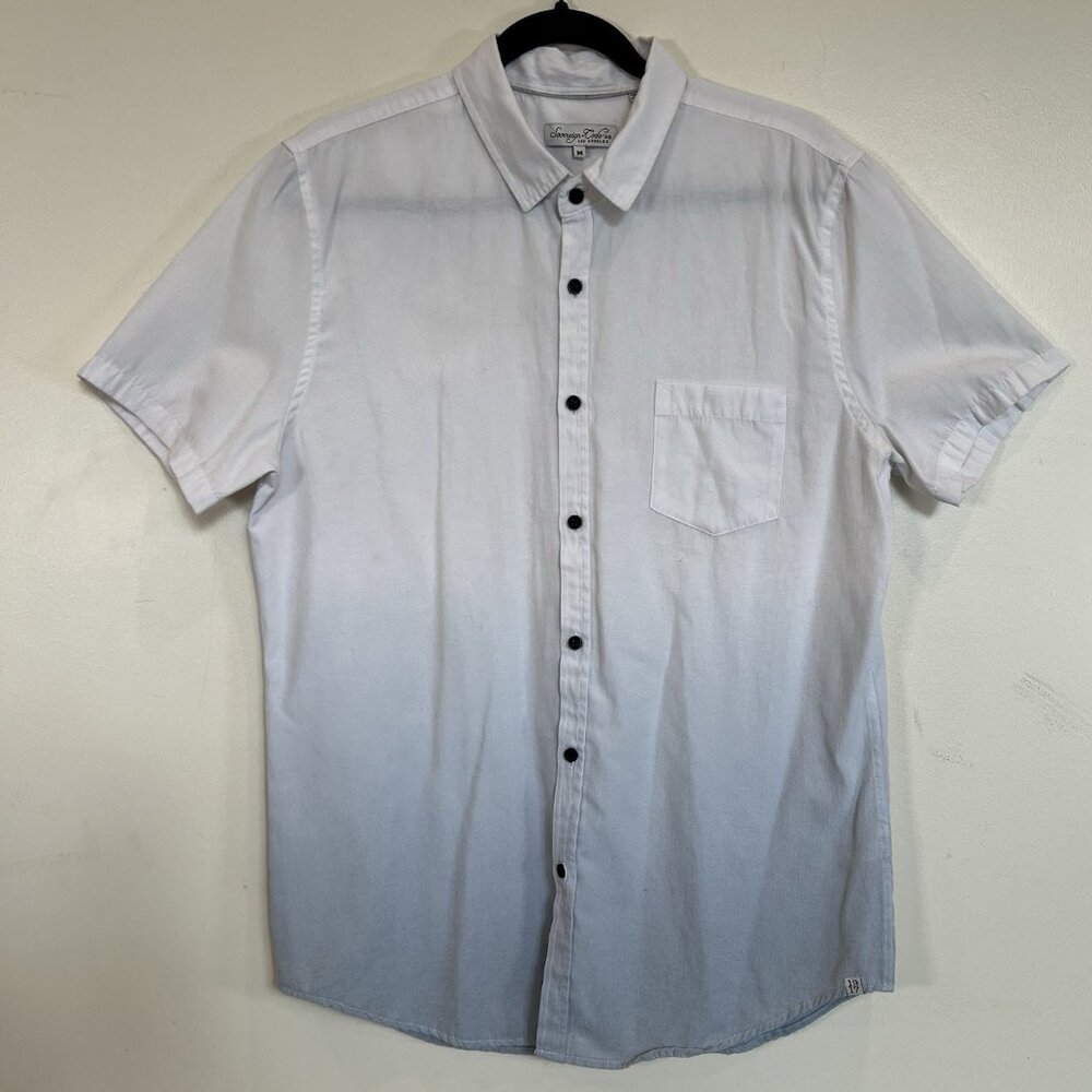 Sovereign Code Button Front Shirt Short Sleeve Ombre White to Gray 100% Cotton M
